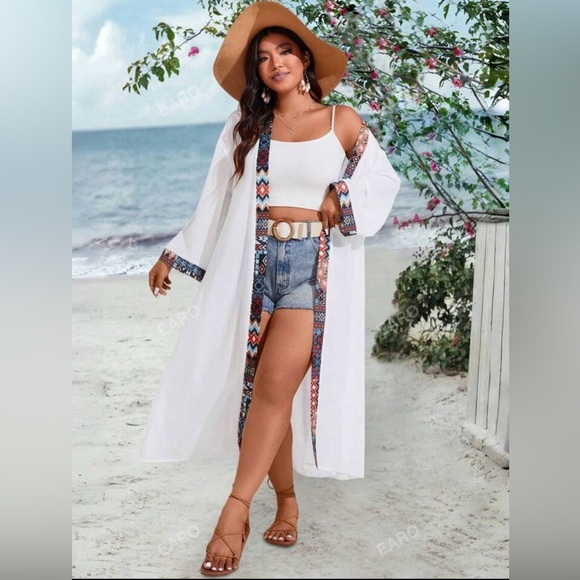 Shein Women's Summer Cardigan with Geometric Designs‎ Size 1Xl White - Picture 1 of 9